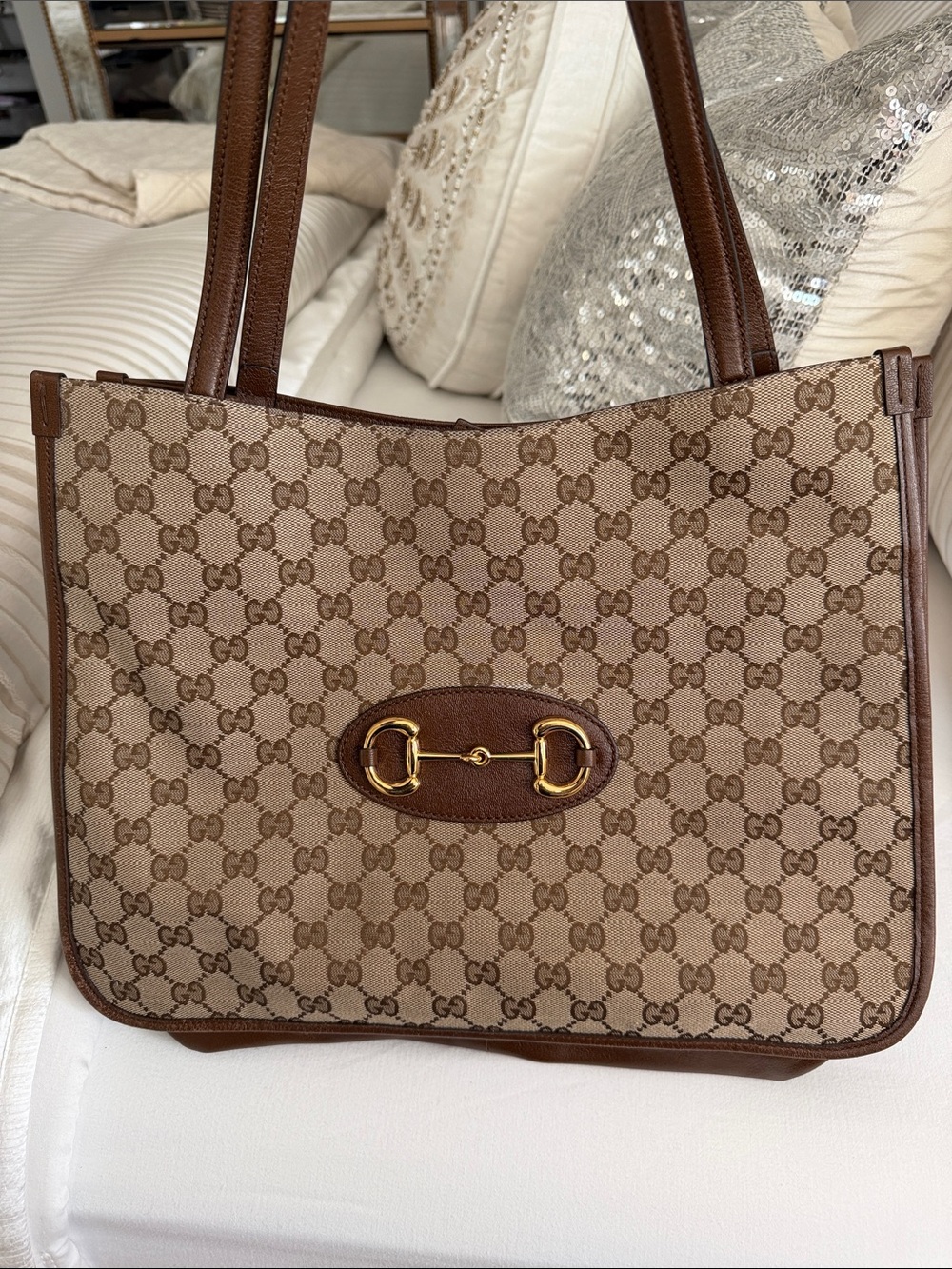 Gucci Brown GG Supreme Canvas Horsebit Tote